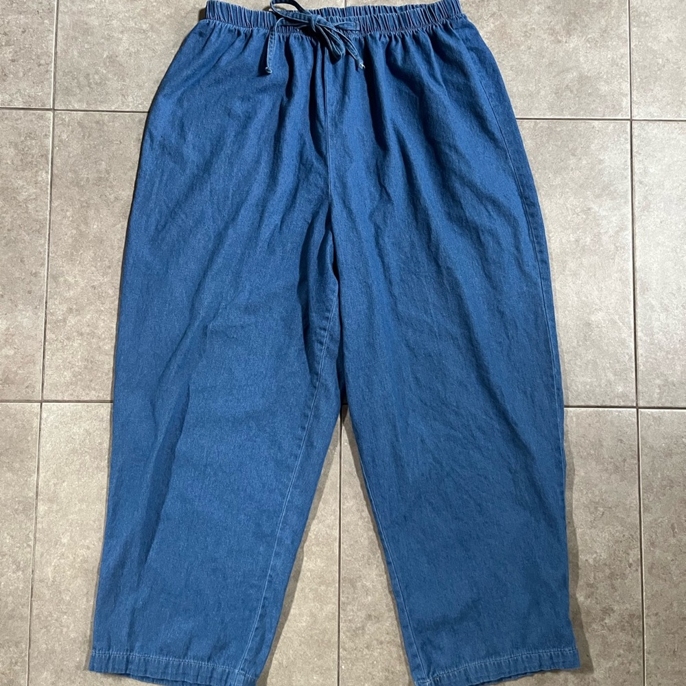 Vintage Retro Women 2XL Denim Drawstring Pants Capris Made In The USA